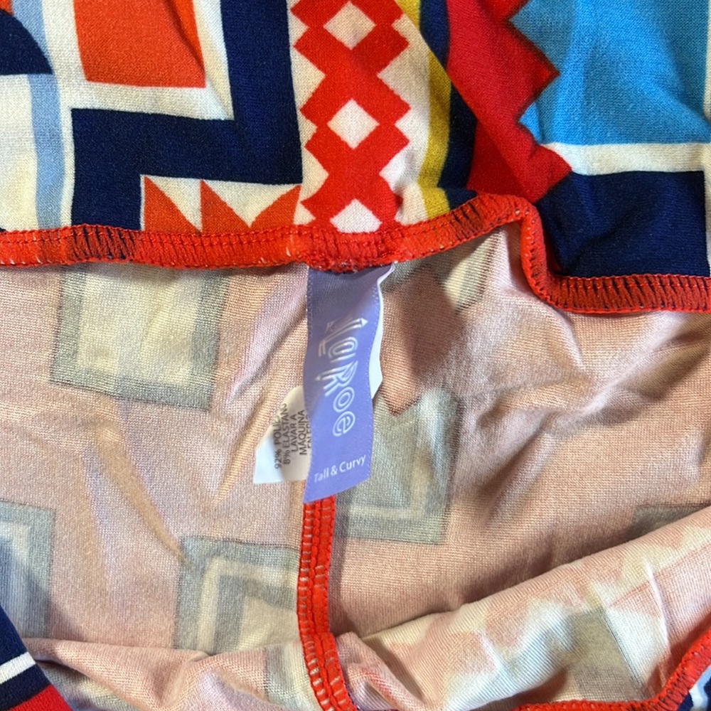NWT LuLaRoe TC Tall & Curvy Colorful Aztec Print Leggings Red Blue Boho Tribal - Picture 4 of 6